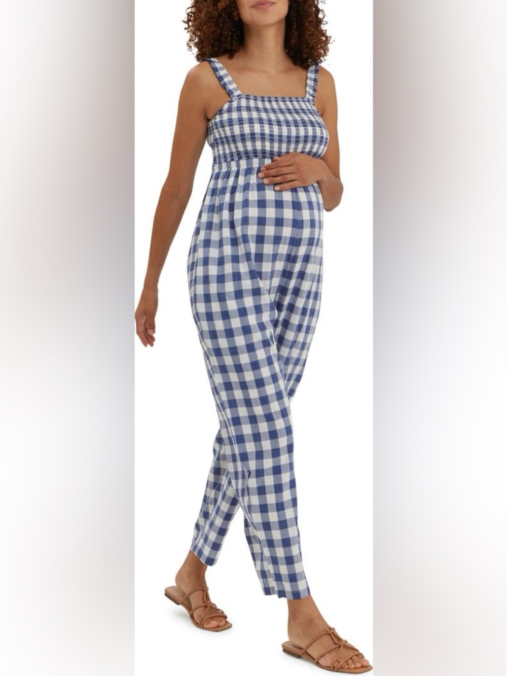 Nom Maternity Blue and White Gingham Marais Maternity Jumpsuit Size XS
